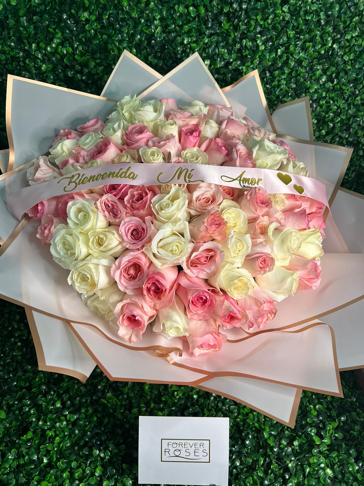 Pink & White Love Bouquet - forever roses store
