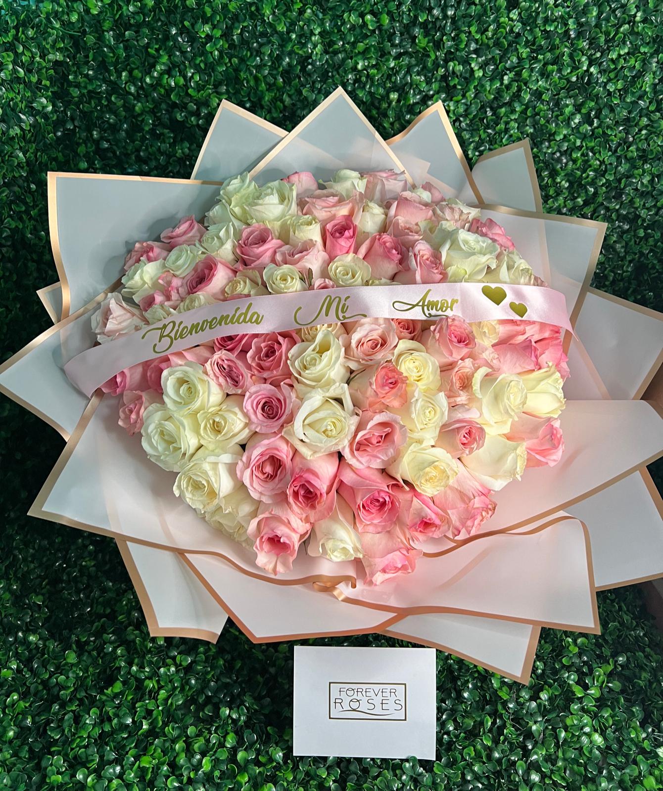 Pink & White Love Bouquet - forever roses store