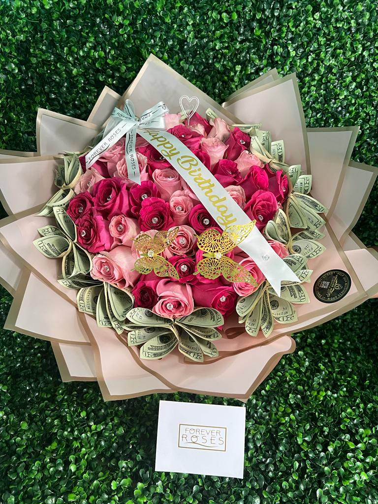 Money Pink bouquet - forever roses store