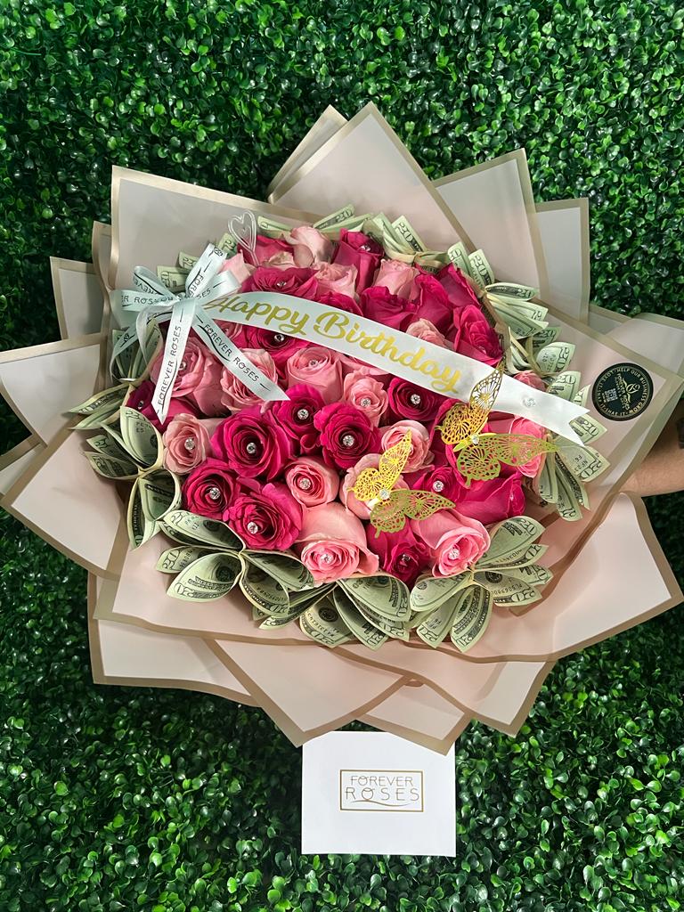 Money Pink bouquet - forever roses store