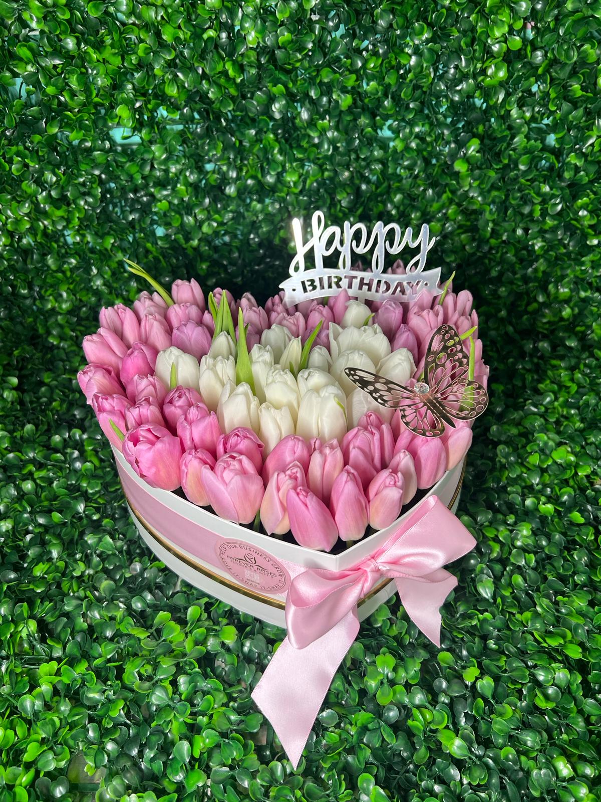 Heart Bi Color Tulips Box - forever roses store
