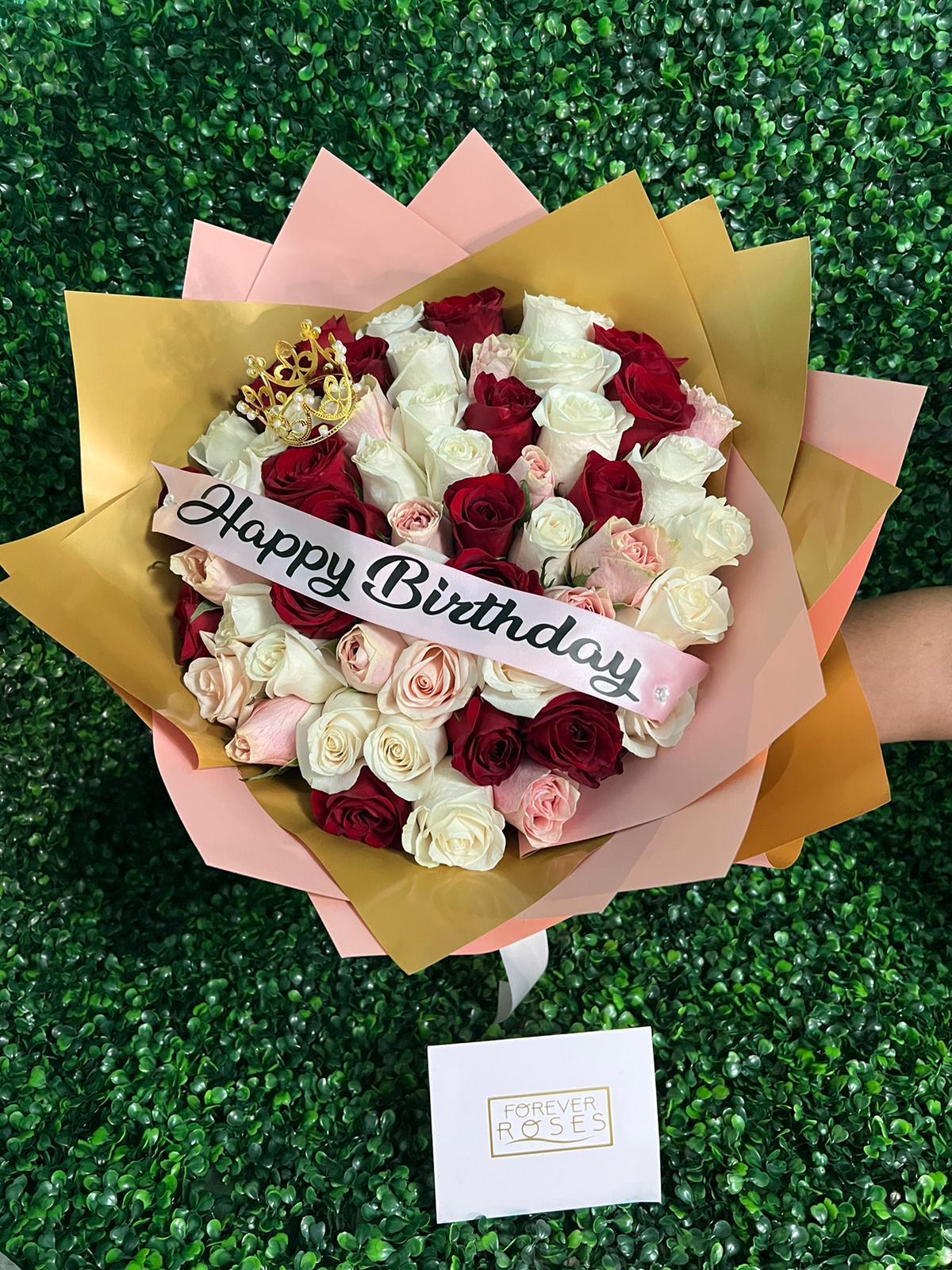 Birthday Wishes Tri-Color Bouquet – forever roses store