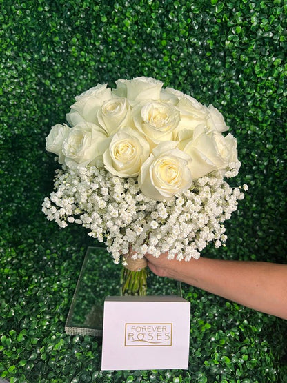 White Bridal Bouquet - forever roses store 