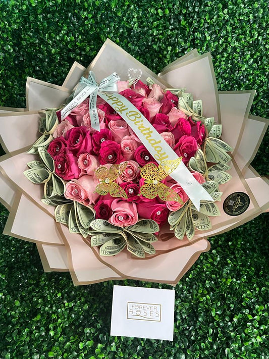 Money Pink bouquet - forever roses store 