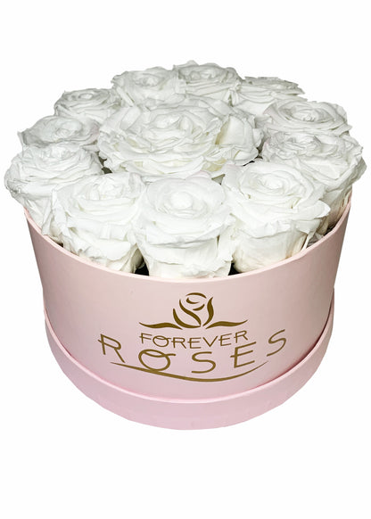 Grande Pink Round Box - 13 Preserved Roses - forever roses store 